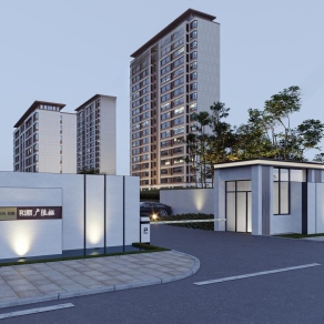 现代小区入户大门3D模型下载